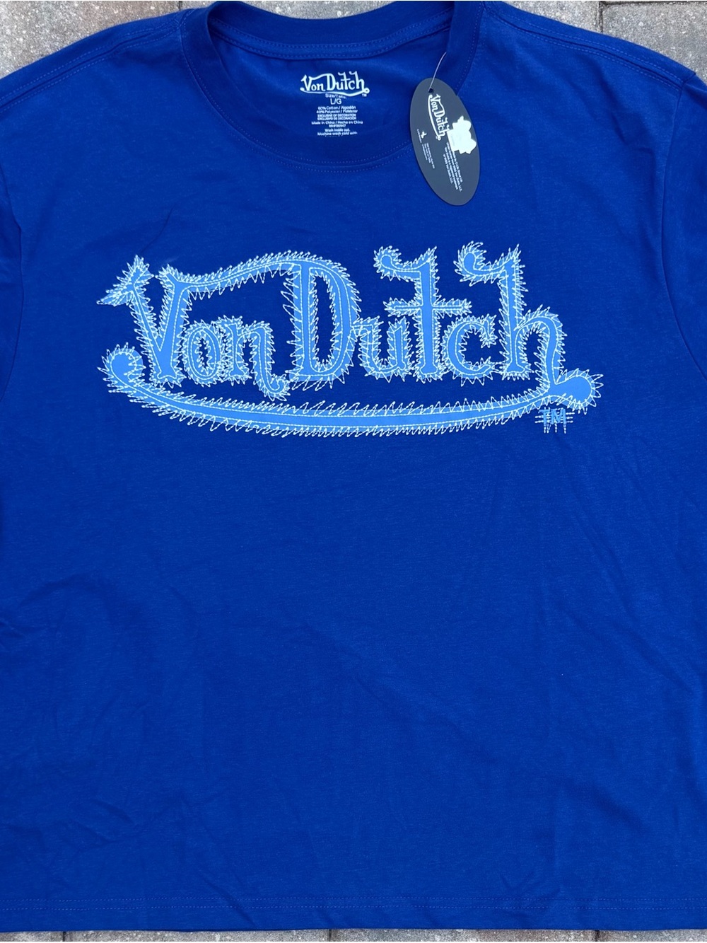Von Dutch Men’s L Blue Double-Sided Graphic Print T-Shirt